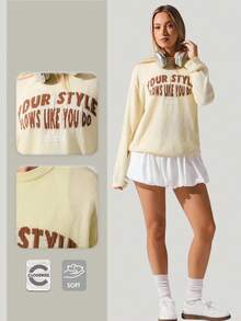 Fluxe Women's Casual Light-Yellow Featherweight Drapey Open-Stitch Knit Cover-Up With See-Through Letter Motif And Long Sleeves In Fall/Winter