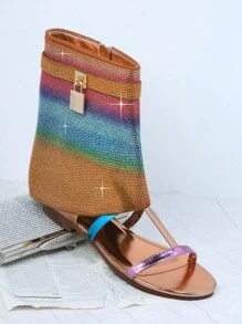 SHUZIA Rainbow Striped Open Toe Sandals Booties - Multicolor - View 2