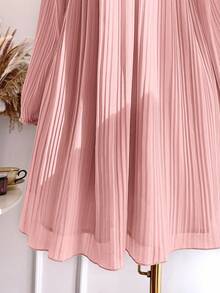 Comfortcana 大码休闲褶皱长袖粉色连衣裙，秋冬 - 粉色 - 查看 5