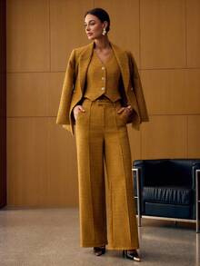 MOTF PREMIUM BLAZER DE LÃ DUPLA FILEIRA PARA OUTONO E INVERNO - Amarelo mostarda - Visão 3