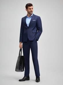 Officeau 男士四季优雅翻领长袖西装外套及西裤套装，商务正装，正式商务套装，经典富贵风格西装搭配西裤 - 藏蓝色 - 查看 1