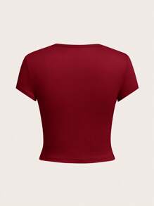 SHEIN EZwear Bộ 4 áo thun bodycon cổ tròn tay ngắn cho nữ, mặc thường ngày mùa hè - Nhiều màu - Xem 11
