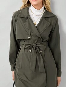Miaspire 西裝領插肩袖雙排釦腰帶風衣外套 - 軍綠色 - 查看 1