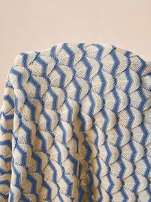 Poéselle 女式休闲拼色条纹短袖针织上衣，秋冬夏季 - 淺藍色 - 查看 7
