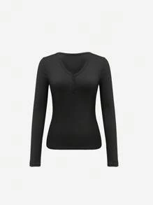 INAWLY 3件套女式纯色V领插肩袖修身休闲亨利衫T恤套装 - 彩色 - 查看 7