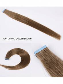 20pcs 50g Tape In Hair Extension, 100% Real Remy Human Hair Extension For Salon Silky Seamless Invisible Skin Weft Tape Ins,  For Thinning Hair Woman Natural Look  Can Be Reused ,For Fine Or Thin Hair ,Add Volume, 10# Medium Golden Brown Color - S10 - View 2