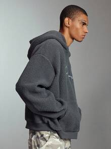 ROMWE MEN Street Life Men's Letter Embroidery Drop Shoulder Long Sleeve Sweatshirt, Autumn/Winter - Purple - View 5