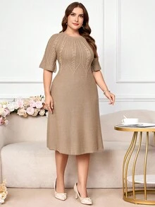 Lacomfia Vestido de suéter de manga media de cachemir sintético para mujer de talla grande - Caqui - Ver 6