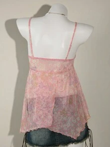 SHEIN ICON 夏季外出海滩波西米亚风夏威夷粉色娃娃装飘逸花卉女式背心和吊带背心西部风女装 - 藕粉色 - 查看 2