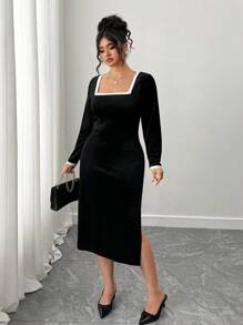 Elenzga Plus Size Women's Casual Dress, Suitable For Party, Gathering, Street, Chinese Style, Vacation, St. Patrick's Day, Easter, Valentine's Day, Christmas, Thanksgiving, Loose And Comfortable, Versatile, Slimming, Fashionable, Spring/Summer, Independence Day Fall Cloth For Women - Black - View 1