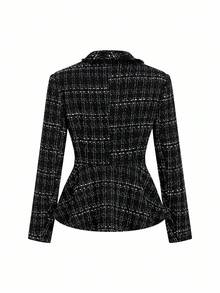 Ellevyn Bộ quần áo vest và áo khoác dài tay kẻ caro viền bèo nhún thanh lịch dành cho nữ, mùa thu - màu đen - Xem 2