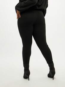SUMWON Leggings a vita alta con costine, taglia curvy, essenziali del guardaroba classico, elastici, lunghezza intera, moda invernale, per uso quotidiano, design senza cuciture - nero - Visualizzare 2