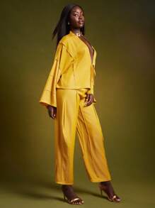 NYA SZN 女士套装（上衣和裤子）上衣长袖开衫裤子宽松大码家居服日常休闲度假早午餐女装 - 黃色 - 查看 5