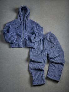 Manfinity EMRG 2pcs Men's Hooded Sweatshirt And Drawstring Pants Set , Men Two Pieces Set , Men Fleece Set , Men Co-Ord Set , Men Jogging Set , Fall Clothes Winter - Grey - View 1