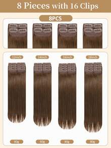 8PCS With 16 Clips Straight Clip In Hair Extensions 100% Real Human Hair Color 4# Light Brown 12-18 Inch Double Weft Invisible Clip Hair Extensions Remy Natural Human Hair For Women Girl Daily Full Head Use