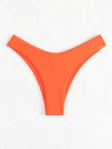 SHEIN Swim Summer Beach Solid High Cut Bikini Bottom, Bathing Suit - Orange - View 4