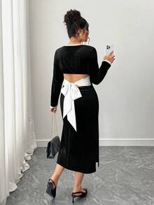 Elenzga Plus Size Women's Casual Dress, Suitable For Party, Gathering, Street, Chinese Style, Vacation, St. Patrick's Day, Easter, Valentine's Day, Christmas, Thanksgiving, Loose And Comfortable, Versatile, Slimming, Fashionable, Spring/Summer, Independence Day Fall Cloth For Women - Black - View 3