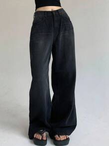 DAZY Loose-Fit Wide Leg Denim Pants,Baggy Jeans - Black - View 4