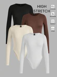 SHEIN EZwear 4件套女士休闲简约长袖圆领紧身衣 - 彩色 - 查看 6