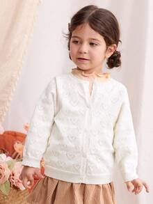 Blossori Baby Girls' French Elegant Round Neck Button-Front Long Sleeve Knit Cardigan,In Fall/Winter