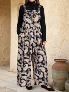 EMERY ROSE 大码女式休闲时尚佩斯利印花连体裤 - 彩色 - 查看 3