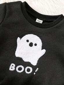 Roupas, blusas, moletons e fantasias para bebês meninos no outono e inverno: 1. Moletom de malha preto com estampa de fantasma 3D fofo e manga comprida, grosso e quente, adequado para ambientes internos, externos, esqui, uso diário, esportes, brincadeiras, festas, sessões de fotos, feriados, Halloween. 2. Moletom de manga comprida estilo básico, confortável, versátil e simples com letras gráficas, adequado para outono/inverno em ambientes internos, externos, diário, esportes, brincadeiras e festas. - Preto - Ver 6