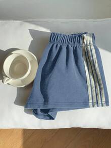 Comfortcana 复古水洗蓝色针织阔腿休闲短裤 - 藍色 - 查看 3