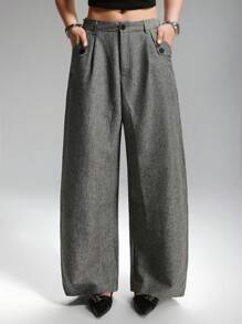 LYSMO Plus Size Women's Casual Floral Sheer Overlay Wide Leg Baggy Pants, Autumn/Winter