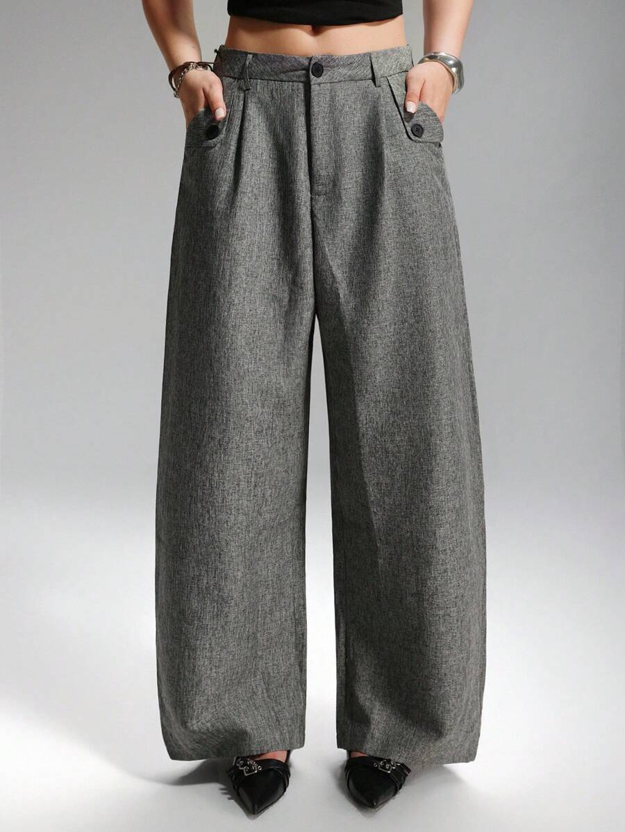 LYSMO Plus Size Women's Casual Floral Sheer Overlay Wide Leg Baggy Pants, Autumn/Winter