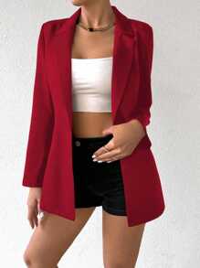 Chiquease Damen Einfarbige Blazer Jacke mit Kragen, Langarm, Einzelknopf, für Lässig/Büro, Herbst