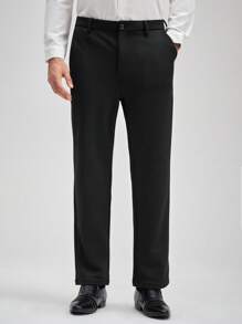 Officeau Men's Wrinkle-Resistant Elastic Business Trousers, Solid Color Straight Leg Slanted Pocket Casual Pants, Daily & Commute Wear, Formal Business, Dress, Fall And Winter, Old Money Men's Dress Pants Spring To Summer - Black - View 5