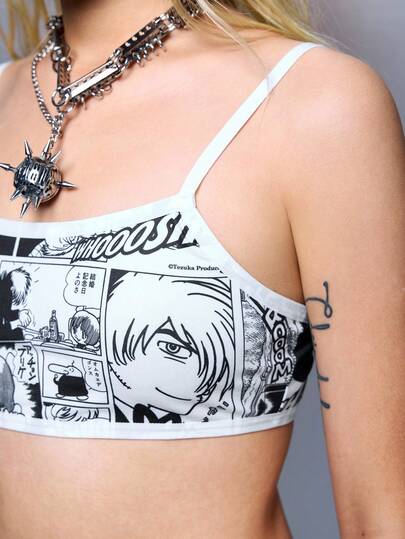 Black Jack X ROMWE Women Black & White Cartoon Wireless Bra & Brief Set