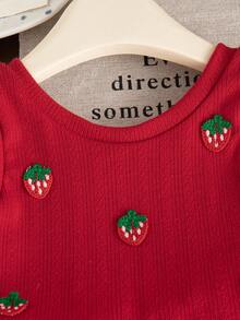 SHEIN 2 Stück/Set Baby Mädchen Sommer&Herbst Lässig Stil ärmelloses Top mit Erdbeerdekoration & Shorts - Schwarz - Übersicht 5