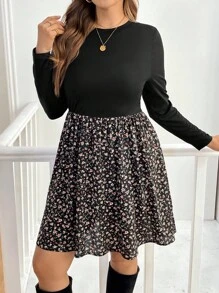 SHEIN Essnce Trang phục đi biển cỡ lớn cho phụ nữ, váy mùa thu cho phụ nữ và quần áo mùa đông cho phụ nữ, trang phục lễ tạ ơn cho phụ nữ, phong cách mới, thời trang và thanh lịch, người nổi tiếng trên Internet, chụp ảnh đường phố, đi làm, thiết kế vải hoa, váy ngắn màu đen xòe chữ A, váy thường ngày, váy dài tay, váy dài tay, váy giáng sinh cho phụ nữ, váy cho mẹ và bé - màu đen - Xem 2
