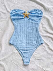 Soleia 女士海星装饰修身连体衣，适合海滩度假、约会、下午茶、假日、音乐节等场合，波西米亚风格 - 淺藍色 - 查看 6