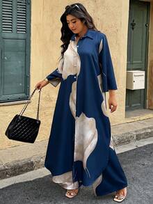 Breezaya Bộ 2 món in họa tiết hoa tie-dye cỡ lớn - Nhiều màu - Xem 4