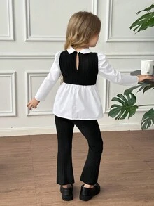 SHEIN 2pcs Young Girl Casual Suit Set, Long Sleeve Top And Shorts, Cute Holiday Outfit, Spring