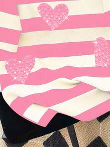 INAWLY 女士心形水钻装饰条纹圆领 T 恤 - 彩色 - 查看 4