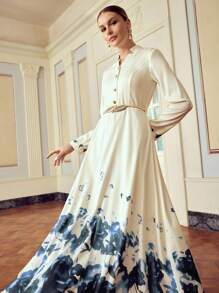 ZEYLAH Abito lungo con maniche lunghe e bottoni con stampa floreale, elegante per l'autunno