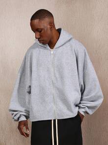 SUMWON Premium Heavyweight Full Zip Hoodie With Split Pockets Plain - Grey - View 1