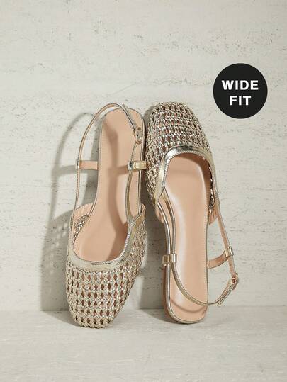 SHUZIA Bailarinas de mujer de suela ancha, puntera redonda, cómodas, trenzadas y de PU suave con cierre de slip on