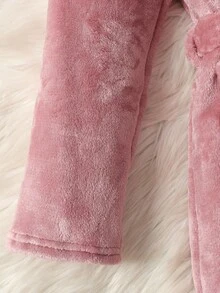 SHEIN 女童卡通刺绣双面羊毛连帽浴袍、女童冬季浴袍、幼儿女童毛绒睡袍 - 粉色 - 查看 5