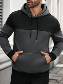 Manfinity CasualCool Herren Große Größen Lässiger Alltags-Pendler Sport Kontrast Farbe Tasche Kordelzug Kapuzenpullover Sweatshirt, Herbst/Winter