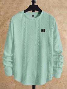 Manfinity VCAY Men's Casual Solid Color Embellished Long Sleeve T-Shirt ,Fall - Green - View 5