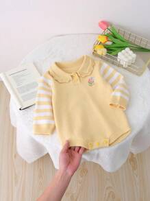 Toddler Girls' Cute Knitted Romper, Spring/Autumn - Yellow - View 8