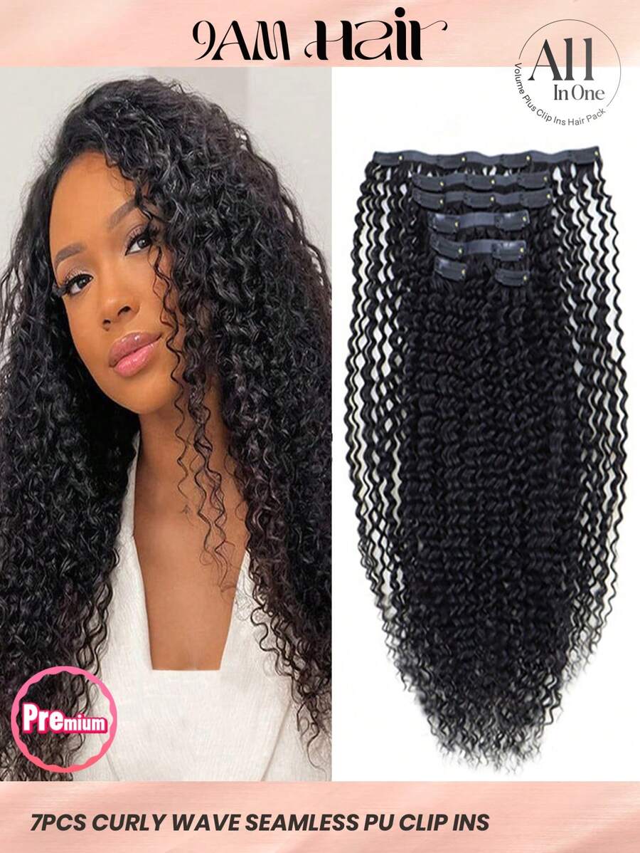 Seamless Clip Ins 7 chiếc tóc giả xoăn sóng 1B# 110g/130g/150g kẹp tóc giả liền mạch toàn đầu bằng PU 100% tóc thật Remy Double Drown HQ kẹp tóc giả vô hình cho nữ - S1B - Xem 1