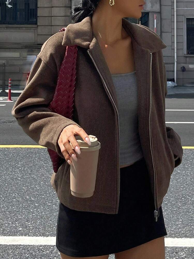 Women's Turndown Collar Short Loose Casual Cardigan Winter Jacket Women Coats