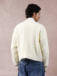 SUMWON Áo len cardigan cài nút phía trước dệt kim cáp cổ điển phong cách cổ điển mùa đông thu nhiều lớp áo len thiết yếu hàng ngày giản dị kiểu học sinh - Màu be - Xem 3