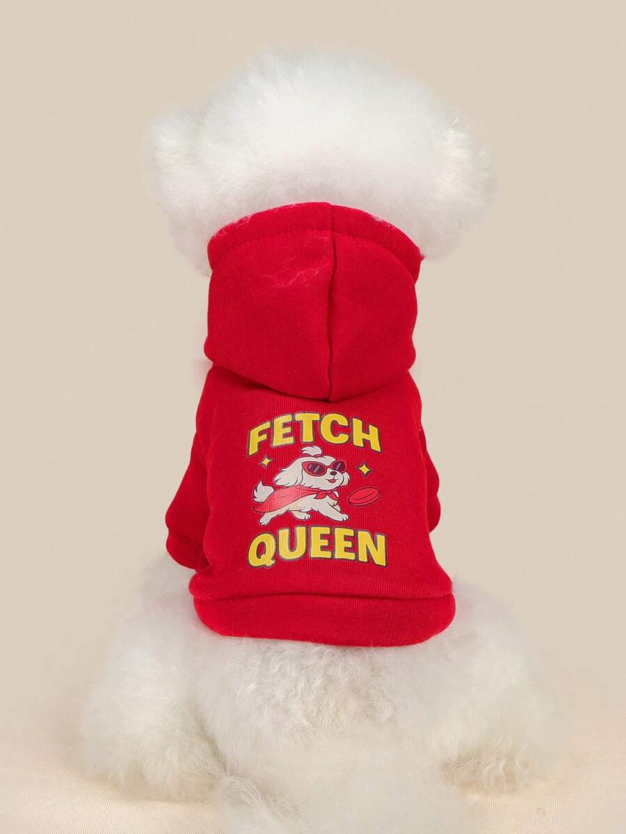 PETSIN 1 件秋冬宠物服装,温暖套头连帽衫,红色印花运动衫,适合猫狗 - 紅色 - 查看 1