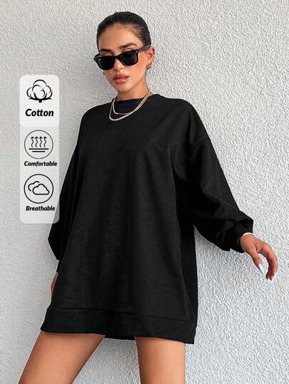 EURMUSE 100 % bomull, enfärgad sweatshirtklänning med nedsänkta axelband